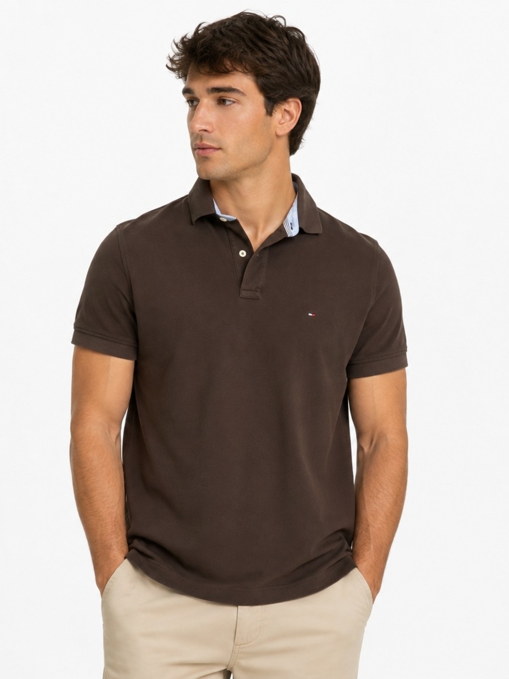 Tommy Hilfiger Brown Cotton Polo Shirt Men's Large Classic Logo